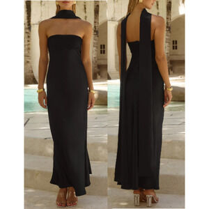 NWT Runaway the Label Elsa Satin Strapless Formal Maxi Dress Black Women Medium